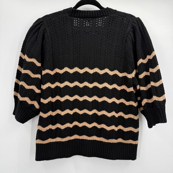 Rails Cardigan Sweater Womens XL Black Camel Stripe Isla Puff Sleeve Button - Picture 3 of 13